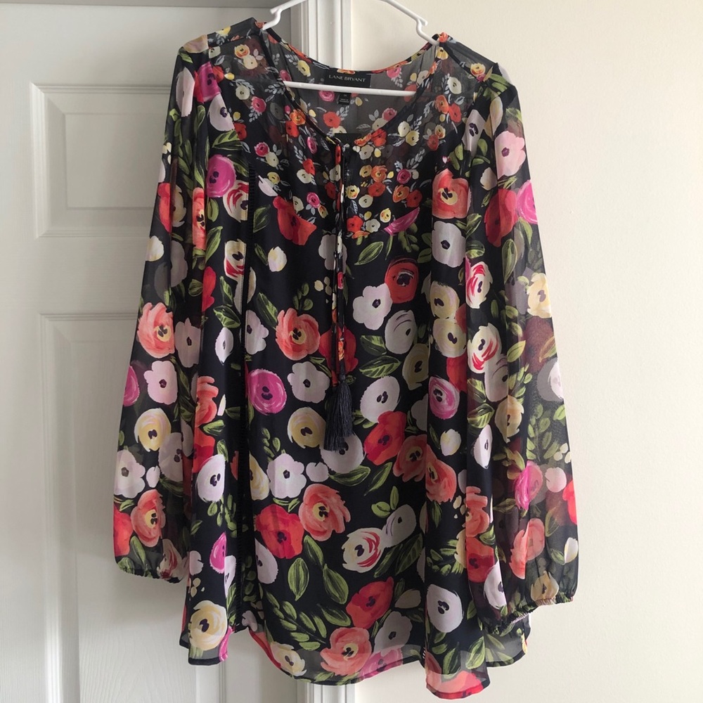 Blue sheer flower blouse